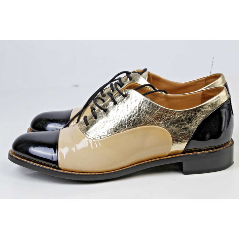 The Office OF Angela Scott Oxfords 38.5 Mr Colin Patent Nude Metallic Leather - Picture 6 of 16